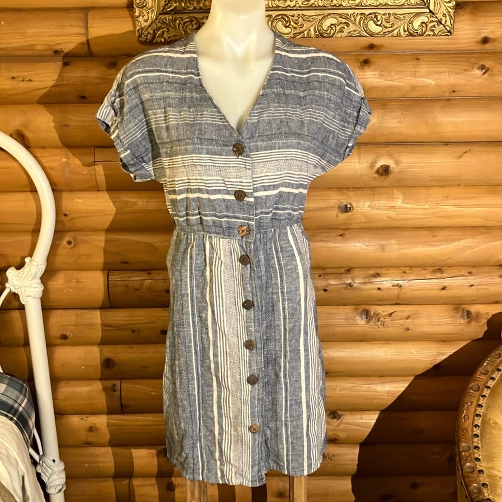 Carve Designs linen blend striped Blue and White Dolman Sleeve Sundress